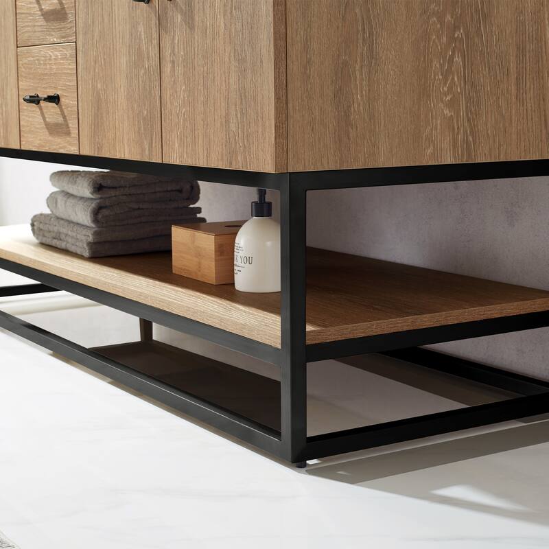 Alistair 60" Double Vanity with White Grain Stone Top without Mirror