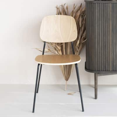 Sturdy Beech Wood and Metal Dining Chairs - 19.5"L x 17.9"W x 32.8"H