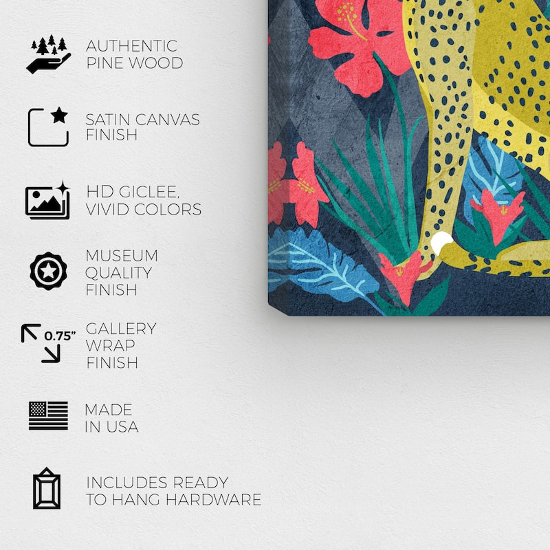 Wynwood Studio Canvas Animals Cheetah on the Spot Yellow and Dark Yellow Tropical Wall Art Canvas Print - Yellow, Green