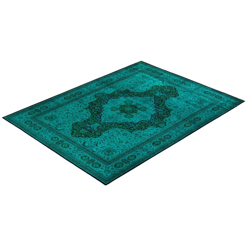 Fine Vibrance, One-of-a-Kind Hand-Knotted Area Rug - Green, 9' 2" x 12' 3" - 9' 2" x 12' 3"