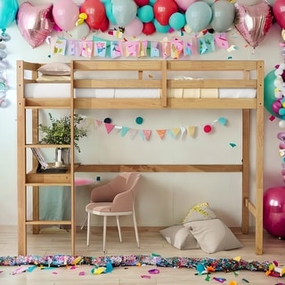 Twin High Loft Bed with Safety Guardrail,Built-in desk,Ladder,Kids Bed Design