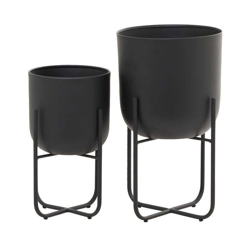 Metal Indoor Outdoor Planter with Removable Stand - Set of 2 Black or White - CosmoLiving by Cosmopolitan