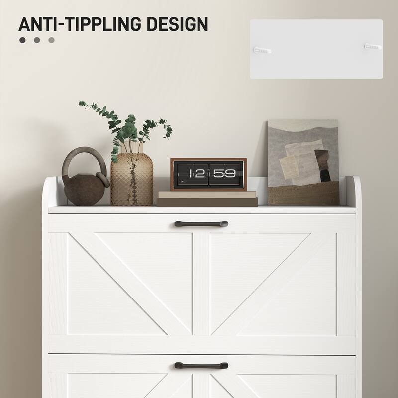 12-Pair Space-Saving Shoe Storage Cabinet with Adjustable Dividers and Flip Drawers Anti-Tip - 29.5" W x 9.4" D x 37" H