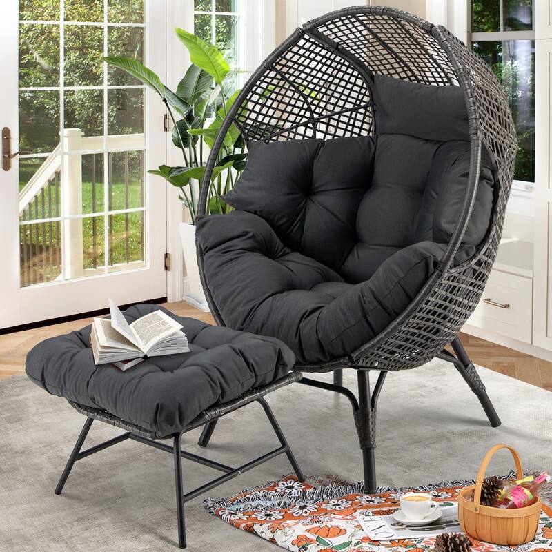 FINCATI Indoor Wicker Egg Chair Set with Ottoman, Cozy Accent Seating, 440 lbs Capacity