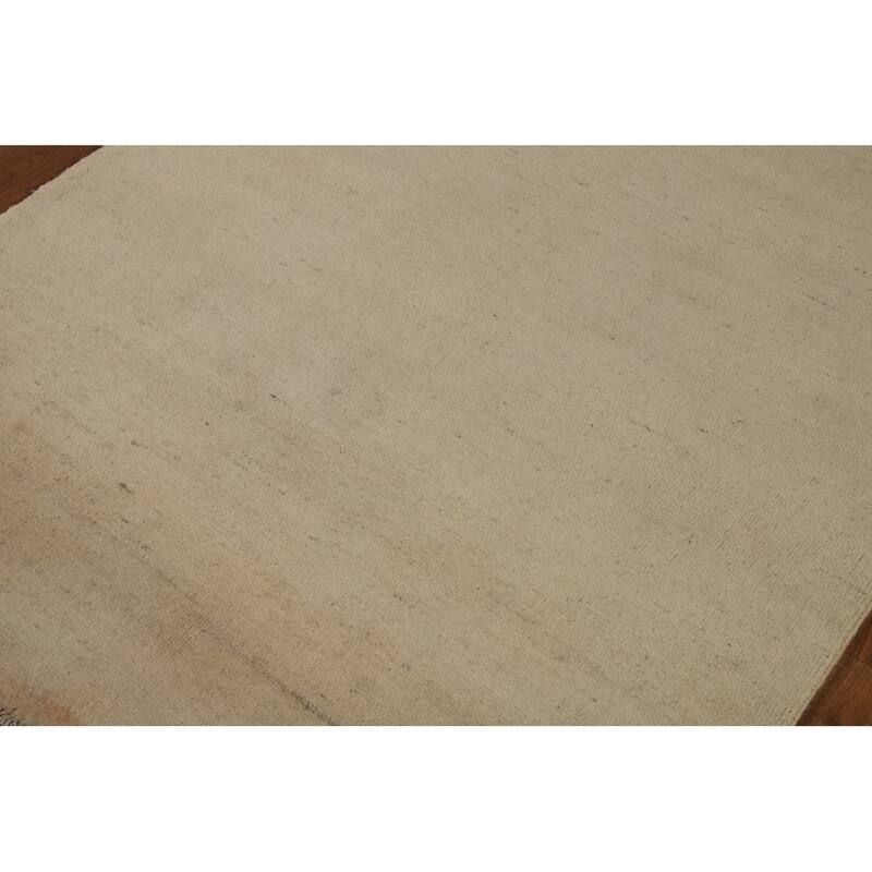 Solid Beige Gabbeh Modern Rug Hand-Knotted Wool Carpet - 4'1"x 5'8"
