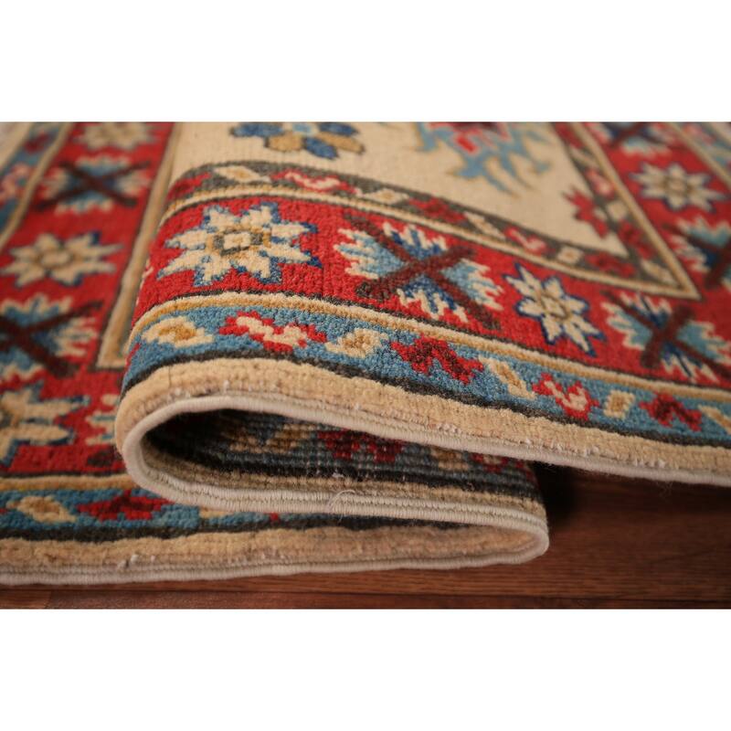 Geometric Kazak Foyer Rug Hand-Knotted Traditional Wool Carpet - 2'0" x 3'0"