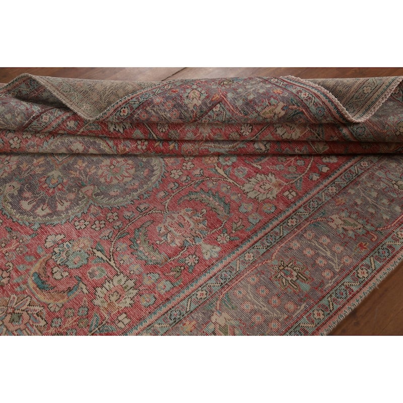 Tabriz Persian Vintage Rug Hand-Knotted Pink Traditional Wool Carpet - 6'9" x 10'3"