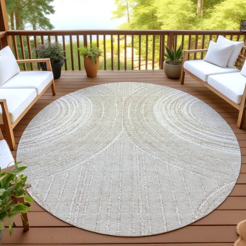 Machine Washable Indoor/ Outdoor Modern Trax Chantille Rug - Beige - 8' x 8'