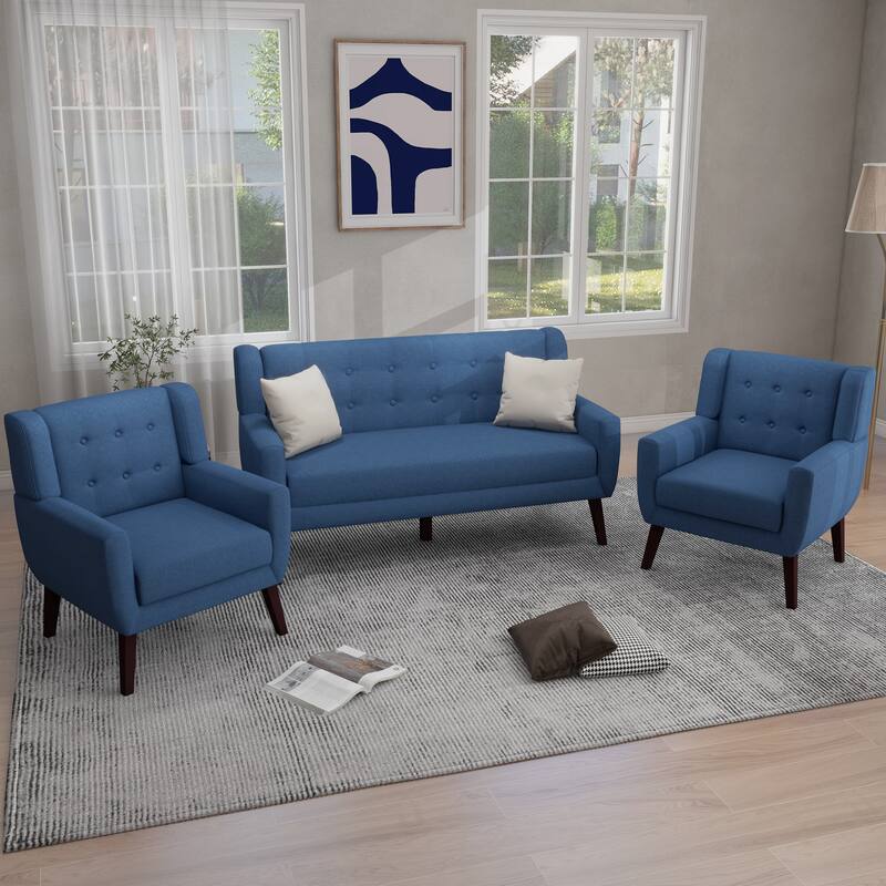 3-Piece Tufted Linen Armchair and Loveseat Set