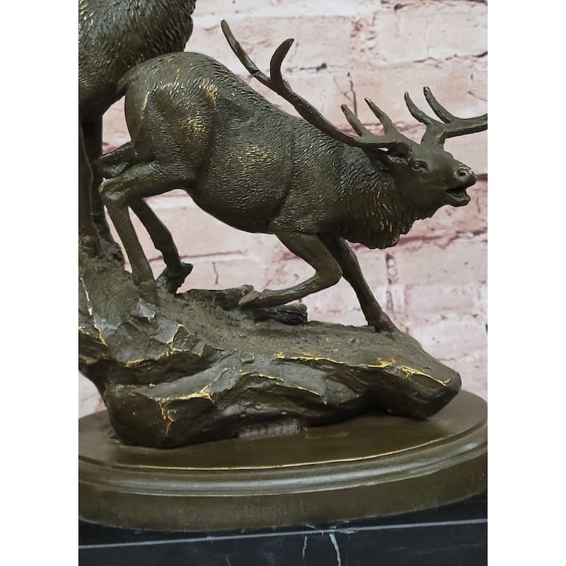 Leaping And Standing Stags Bronze Sculpture - Majestic Deer Wildlife Art