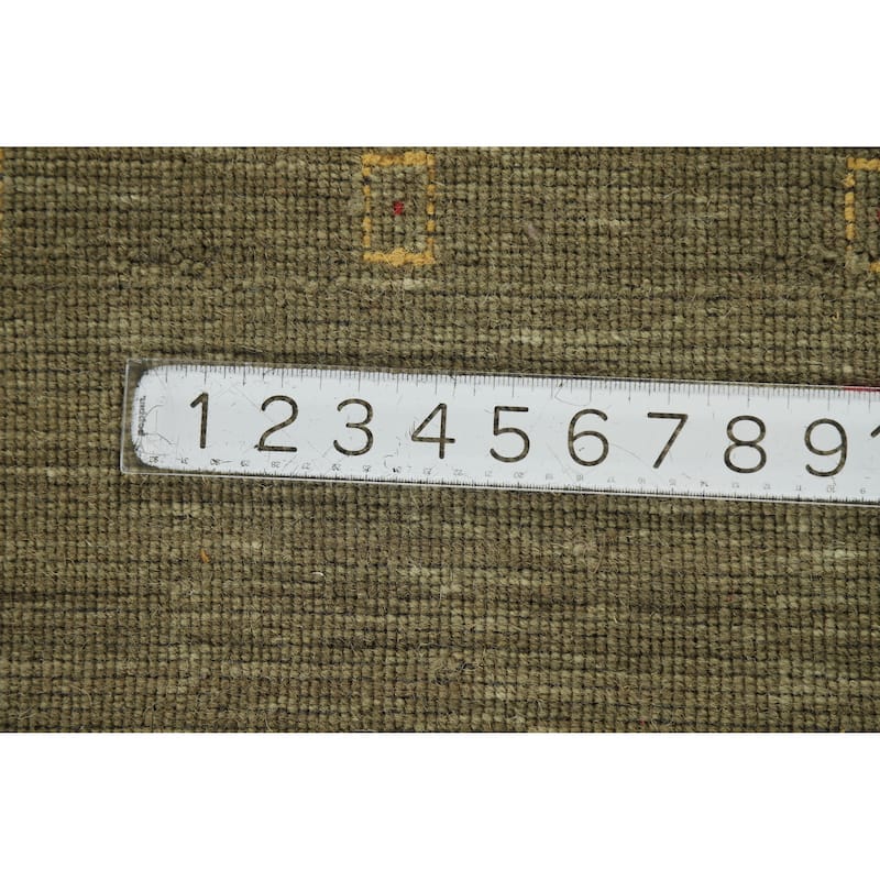 Green Tribal Gabbeh Indian Area Rug Hand-Knotted Wool Carpet - 5'0" x 7'8"