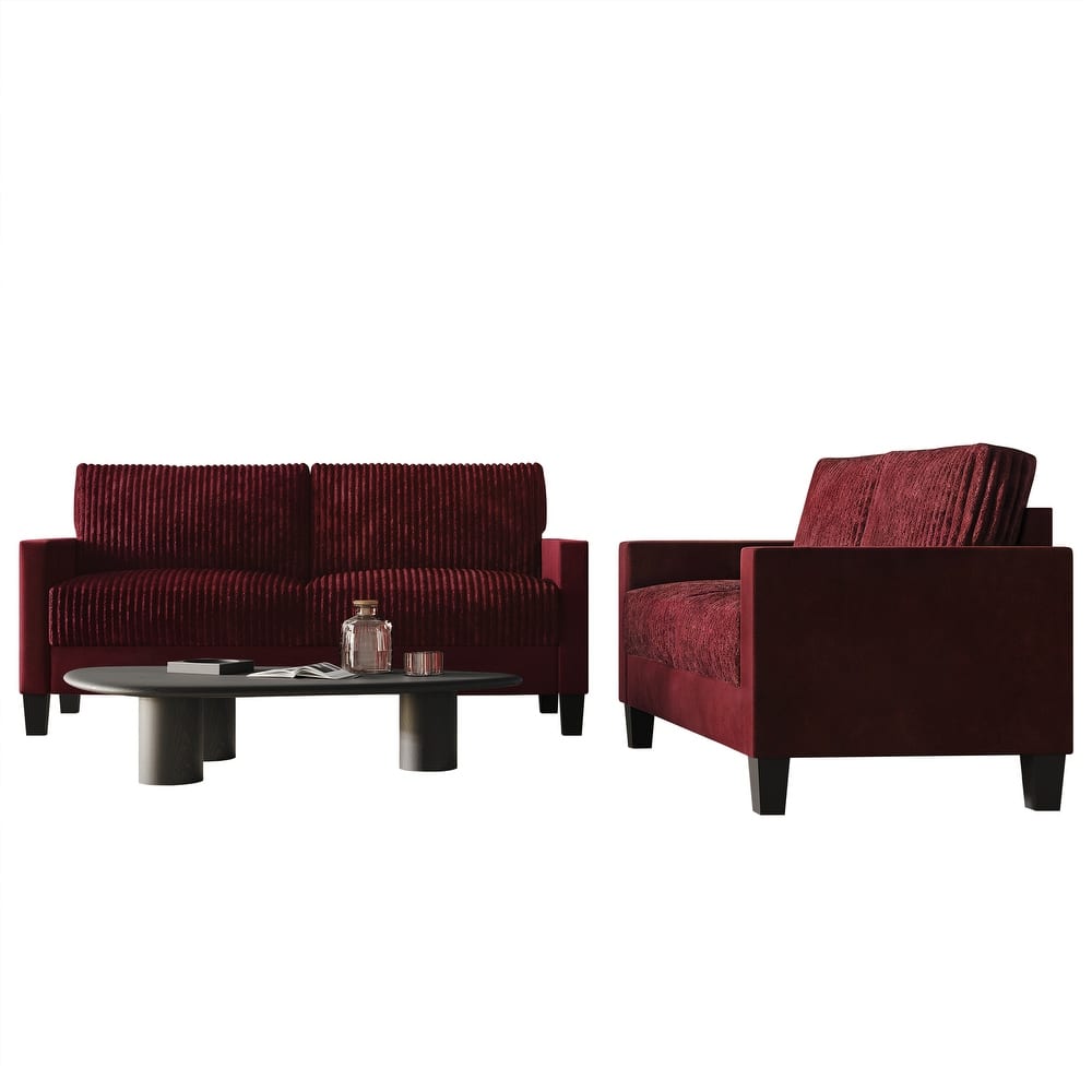 CraftPorch Corduroy Mid-Century Modern Velvet Upholstered 2-Piece Living Room Set
