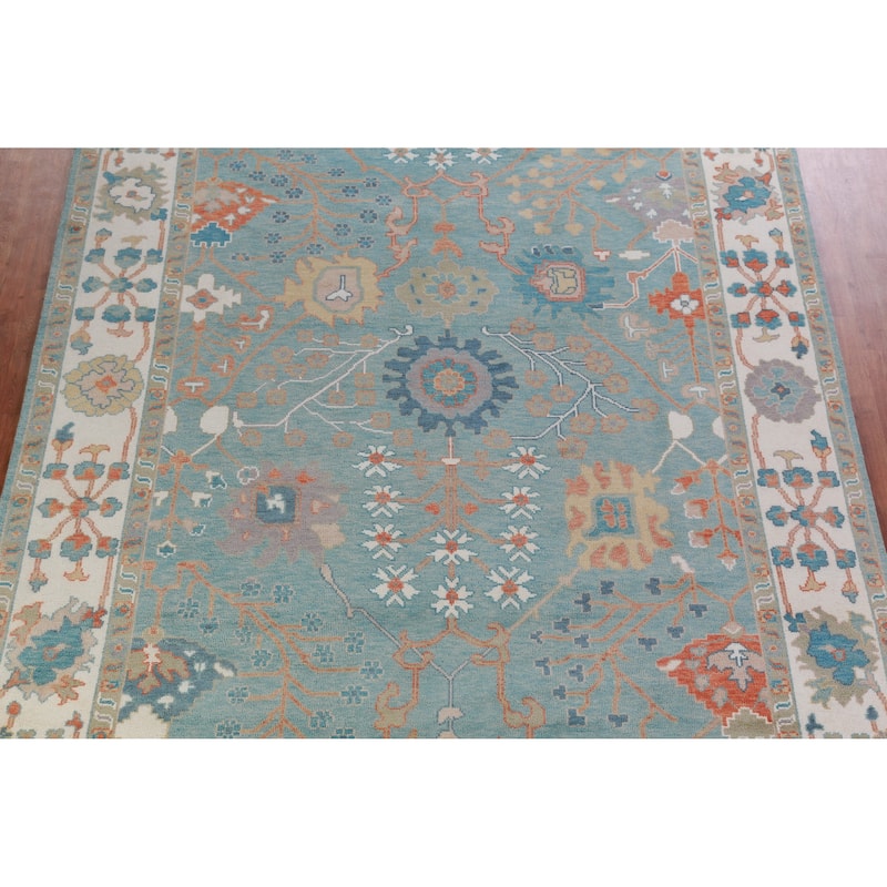 Hand Knotted Oriental 100% Wool Carpet Transitional All-Over Navy Blue & Blues Oushak Area Rug - 12' 4'' X 9' 2''