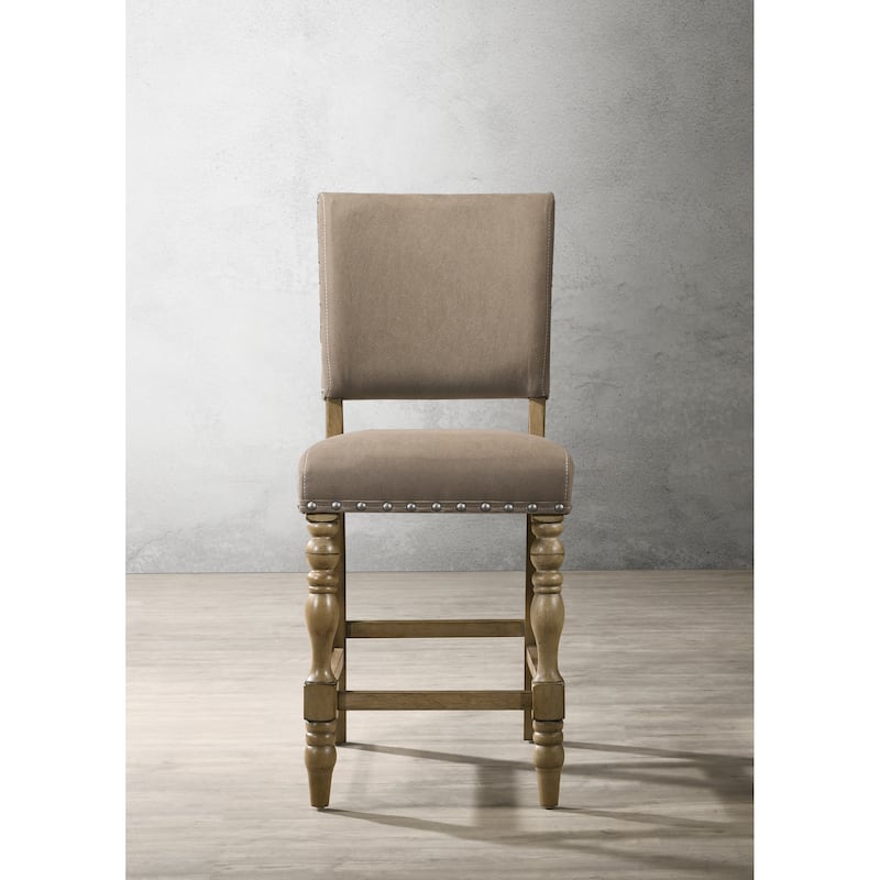 Roundhill Furniture Birmingham Script Printed Driftwood Finish Counter Height Dining Chair with Nail head, Set of 2