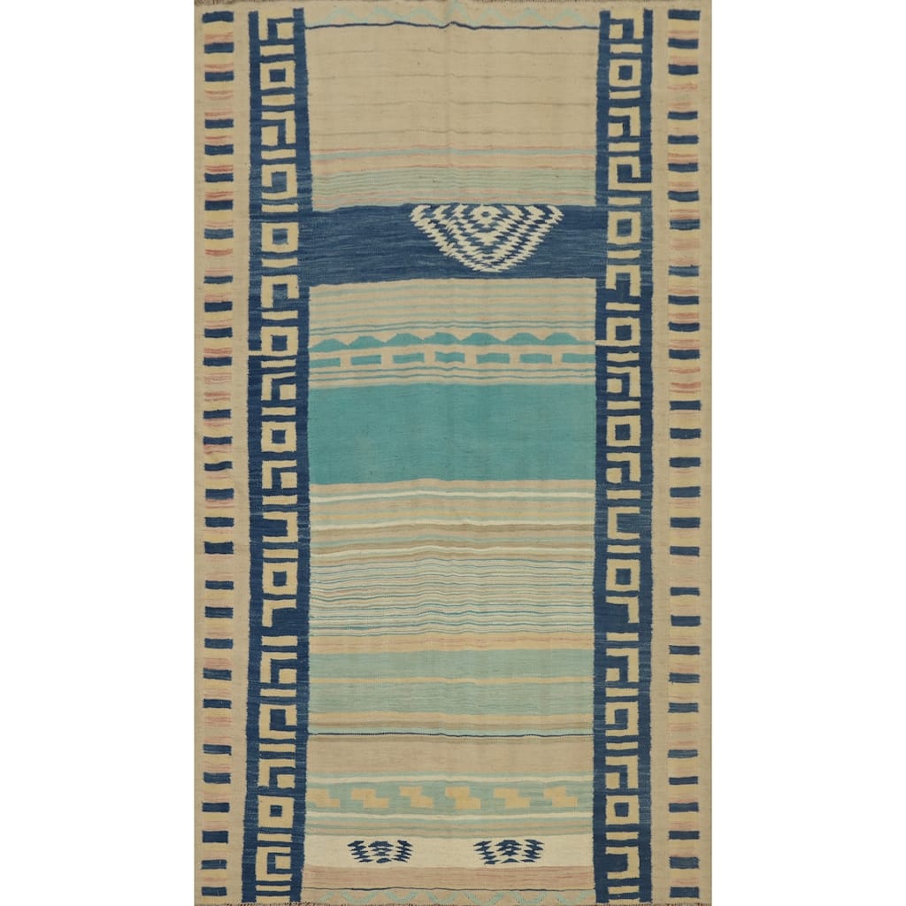 Hand Woven Oriental 100% Wool Carpet Southwestern Tribal Multi-Colored Kilim Area Rug - 8' 0'' X 4' 9''