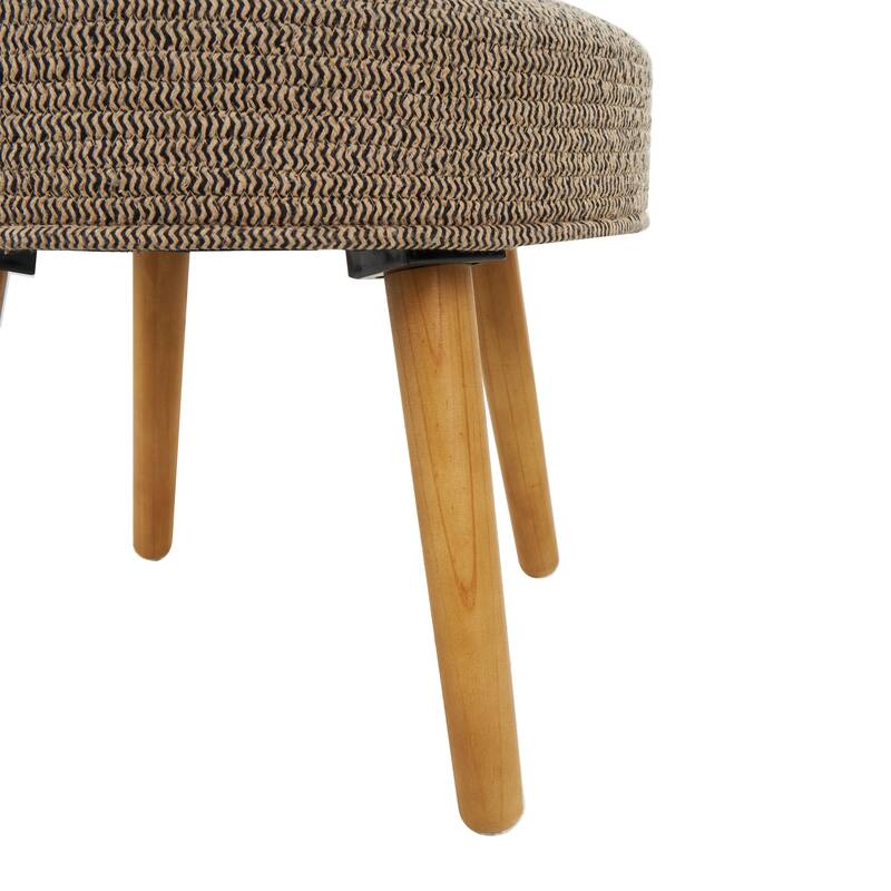Brown Polyester Chevron Textured Stool with Brown Wooden Legs