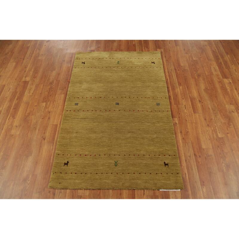 Green Tribal Gabbeh Indian Rug Hand-Knotted Wool Carpet - 3'3" x 5'1"