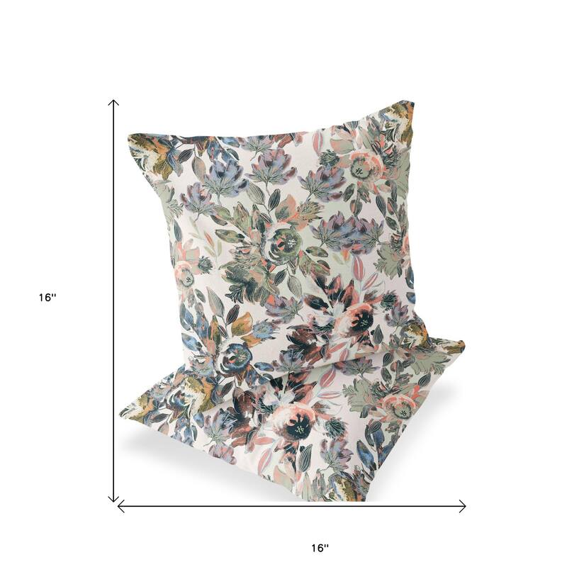 HomeRoots Set of Two 16" X 16" Pink and White Blown Seam Floral Indoor Outdoor Throw Pillow - 16.00' X '16.00' X '5.00