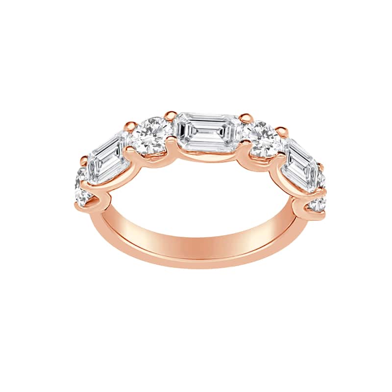 Auriya 14k Gold Lab Grown Emerald and Round Cut Diamond Band 3.03 ct. tw. (F-G, VS) - 4.5 - Rose