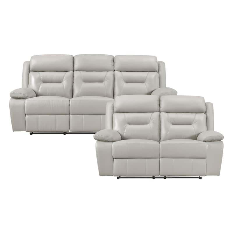 Papyrus 2-Piece Leather Match Manual Reclining Sofa Set - Silver