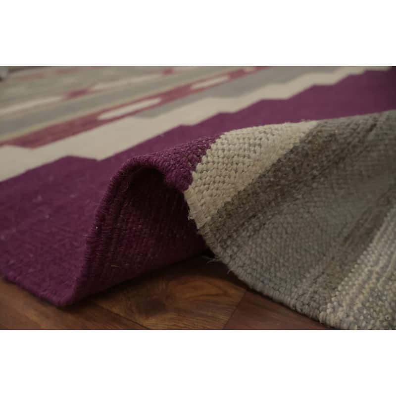 Hand Woven Oriental 100% Wool Carpet Southwestern Tribal Greys & Charcoal Kilim Area Rug - 13' 10'' X 9' 10''