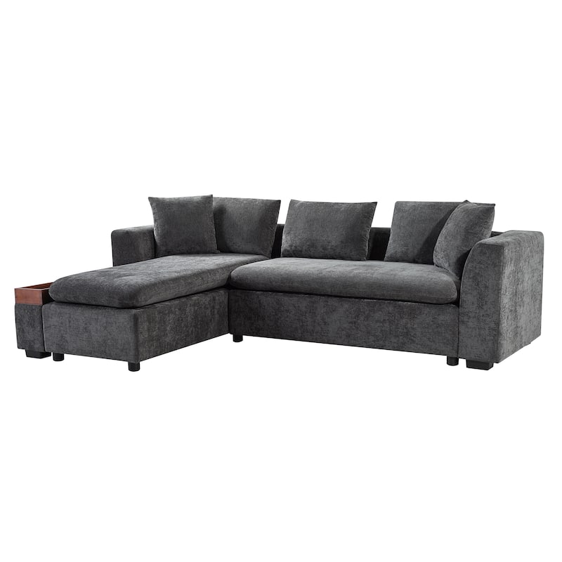 93.7" Chenille L-Shaped Sectional Sofa with Wooden Storage Compartment and Deep Seating