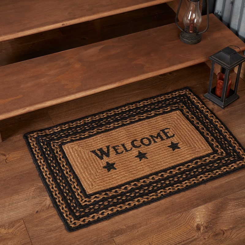 Farmhouse Jute Rug Rect Stencil Stars Welcome w/ Pad 20x30 - 20" x 30"