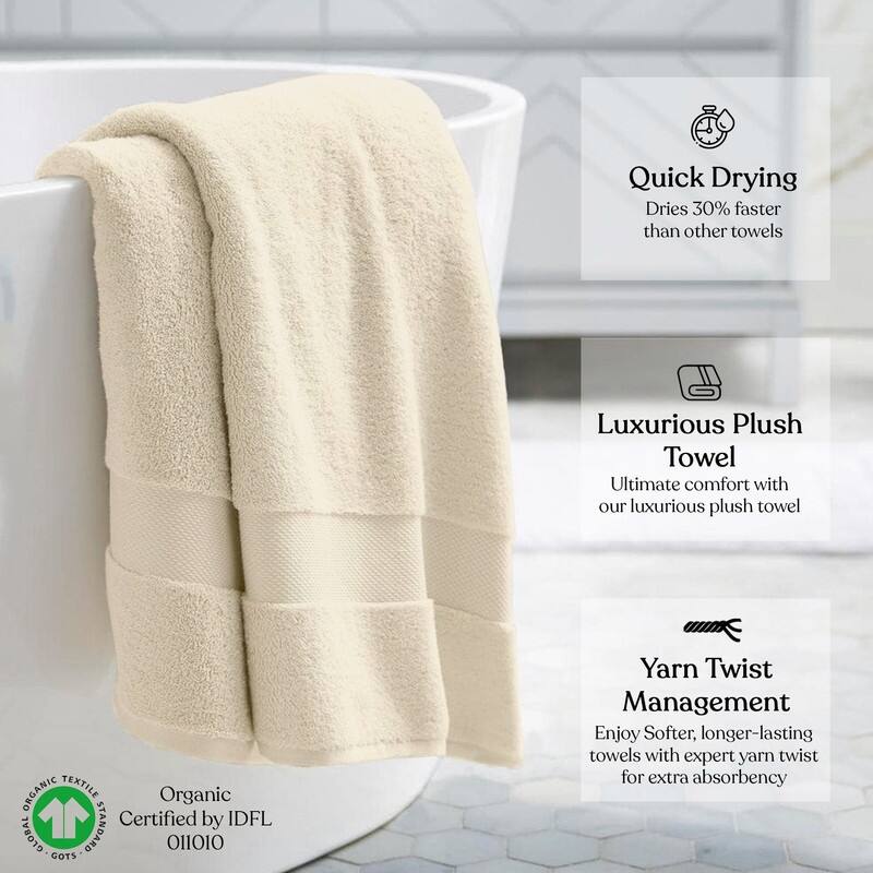 Delara Organic Cotton Feather Touch Quick Dry 650 GSM Bath Sheet, 36"X70"