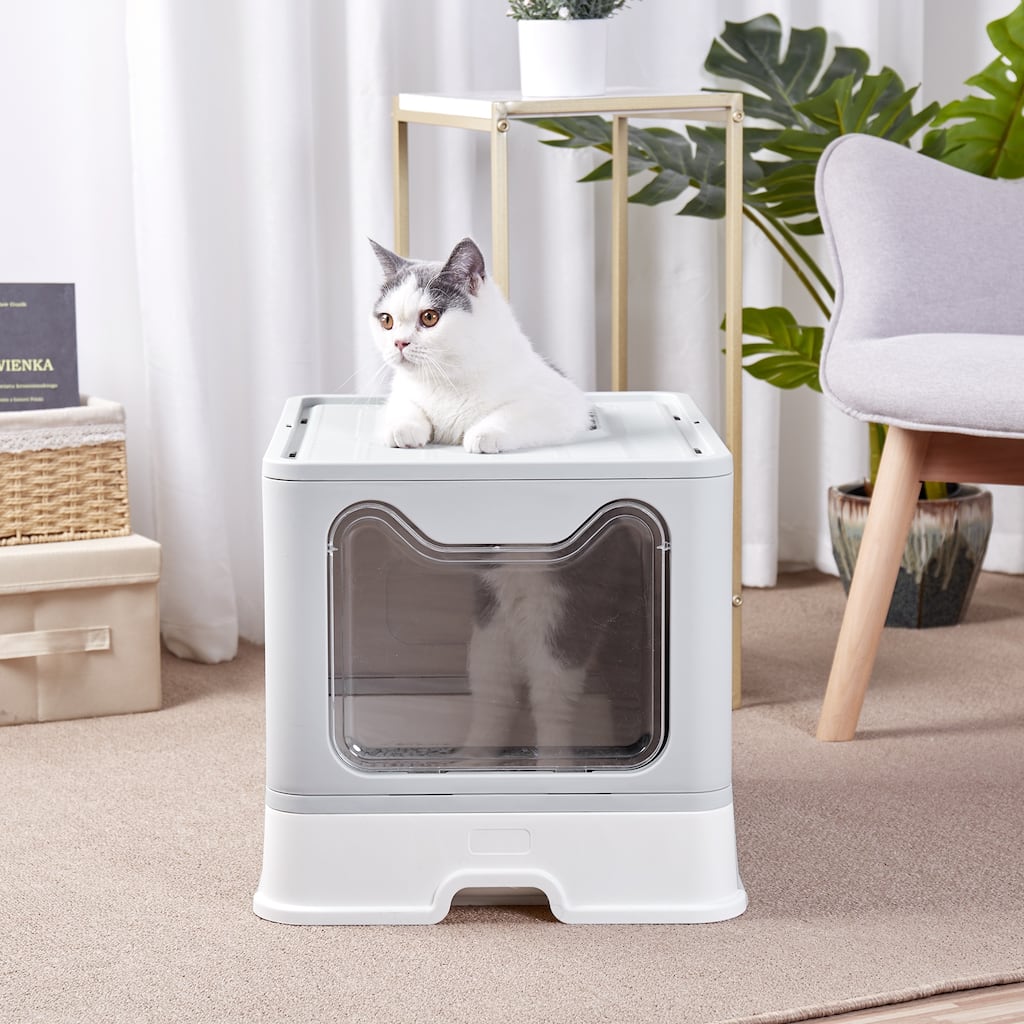 Foldable Cat Litter Box Lid Scoop Drawer Large Top Entry Anti-Splashing Cat Litter Scoop