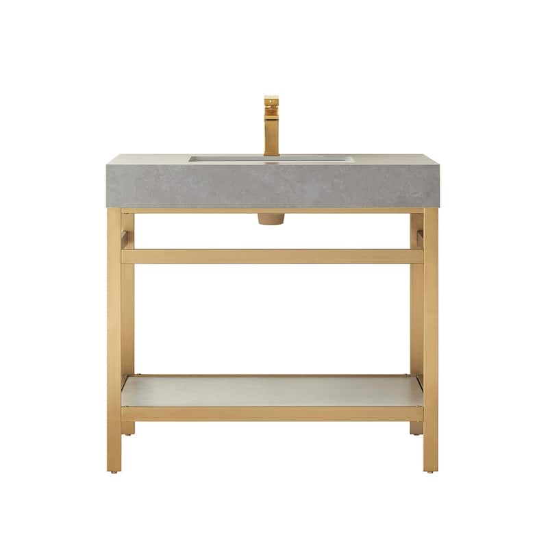 Funes 36" Single Vanity, Metal Support with Stone Top without Mirror - 36''x22''