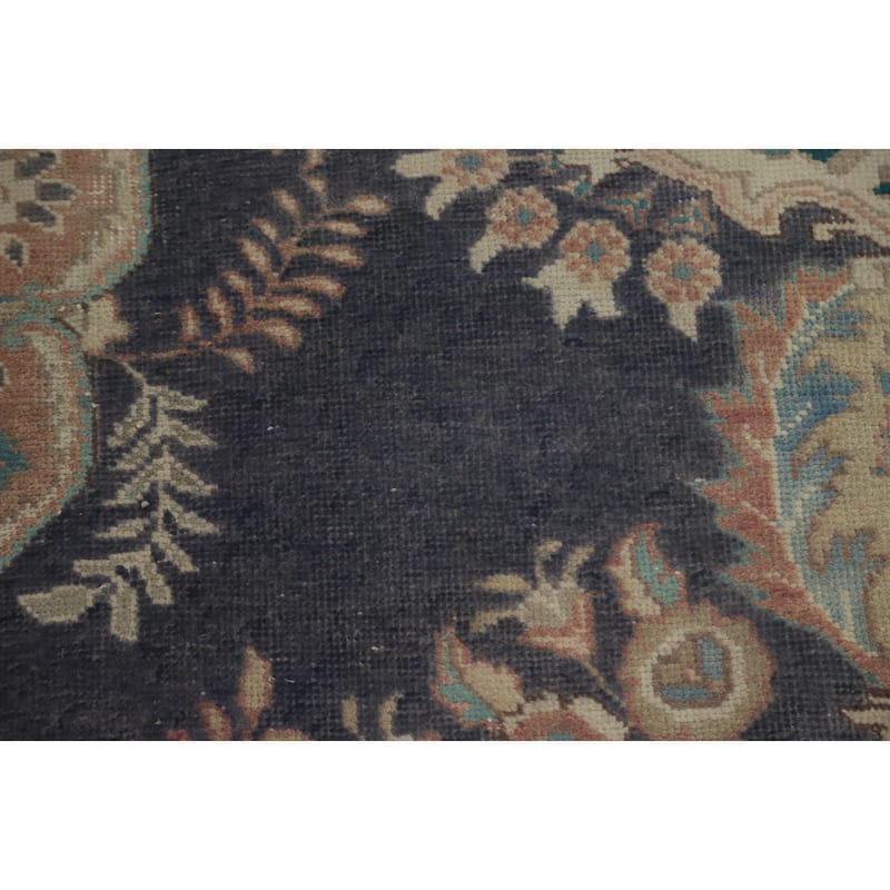 Hand Knotted Oriental 100% Wool Carpet Traditional Floral Navy Blue & Blues Tabriz Area Rug - 12' 1'' X 9' 4''