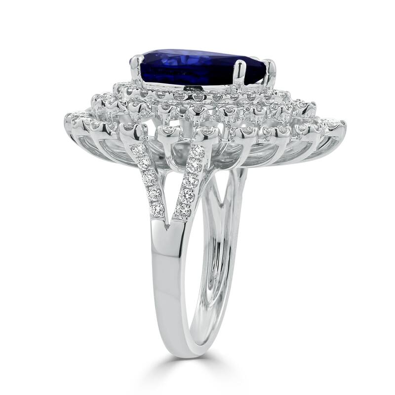 Auriya 18k Gold 5 5/8ct Pear-cut Blue Sapphire Halo Diamond Engagement Ring 1 1/2ct TDW