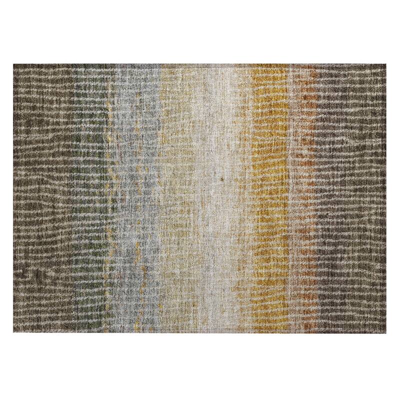 Machine Washable Indoor/ Outdoor Contemporary Stripes Chantille Rug