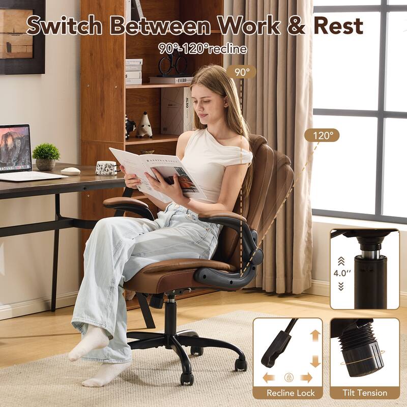 Ergonomic Home Office Desk Chair with Adjustable Rocking Function - N/A