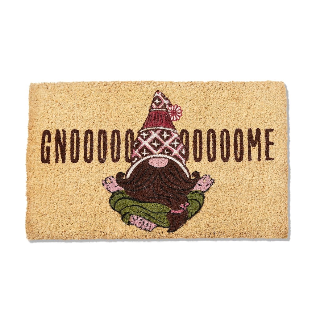 1'6" x 2'6" Gnoooooome Sentiment Gnomie Themed Rectangle Indoor and Outdoor Coir Door Welcome Mat Beige Background