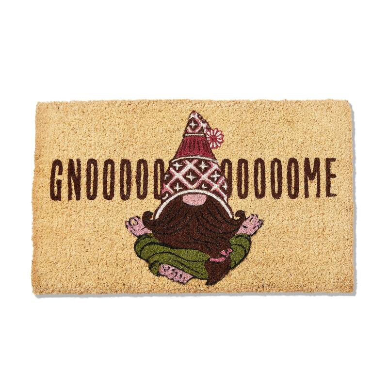 1'6" x 2'6" Gnoooooome Sentiment Gnomie Themed Rectangle Indoor and Outdoor Coir Door Welcome Mat Beige Background