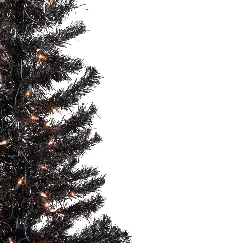 4' Pre-Lit Black Artificial Tinsel Christmas Tree, Clear Lights - 4 Foot