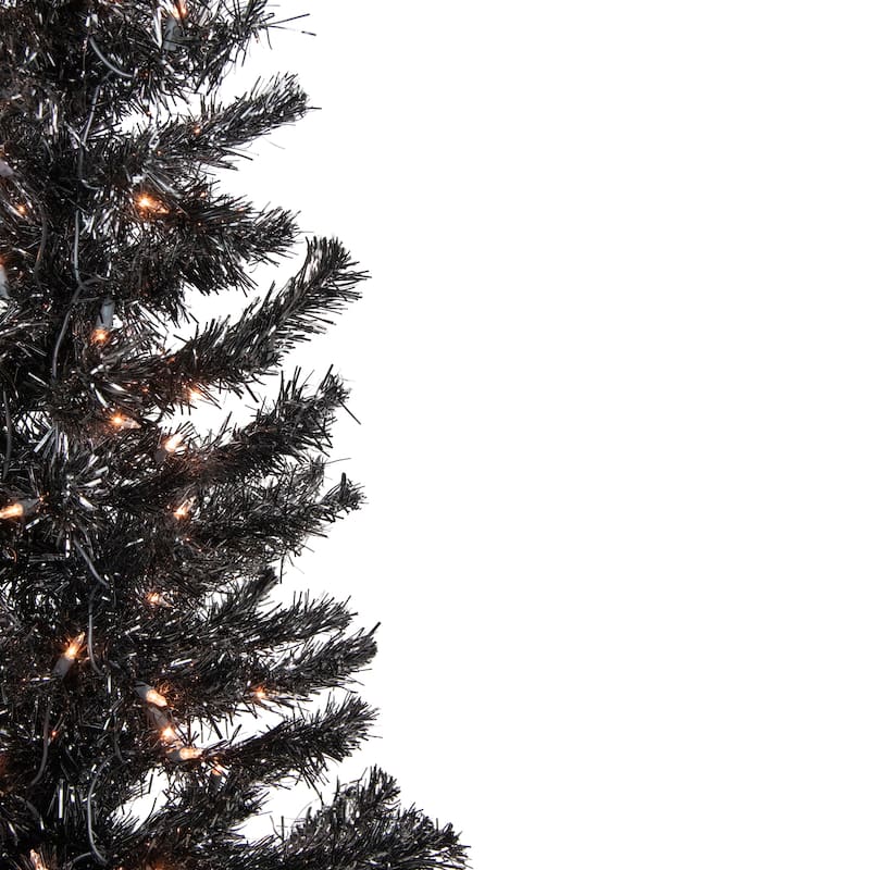 4' Pre-Lit Black Artificial Tinsel Christmas Tree Clear Lights