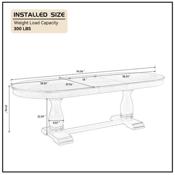 dimension image slide 1 of 3, Extendable Wooden Dining Table Set with 6 Pieces of Chair Solid Wood Curved Oval for 4-6 People