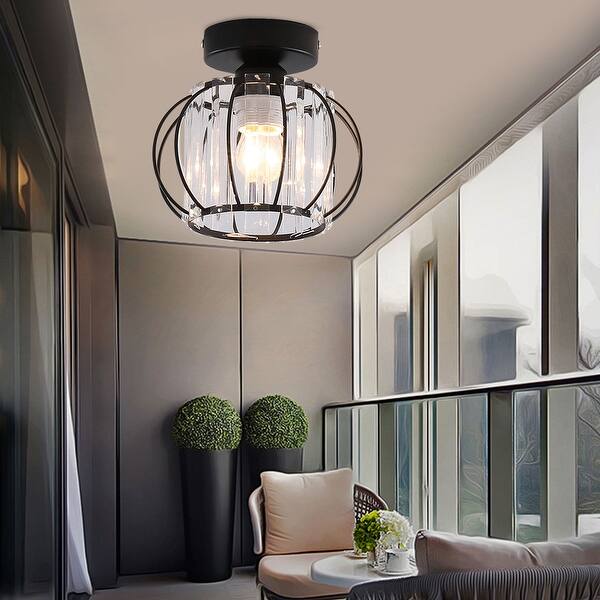 slide 10 of 9, Modern Simple 1 Light Crystal Ceiling Light - 7.49''x6.7'' 7.49''x6.7'' - Black