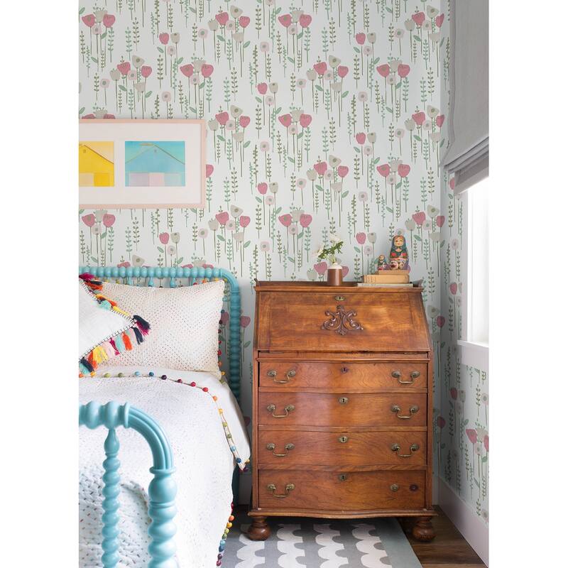 A-Street Prints Mabel Pink Floral Field Wallpaper