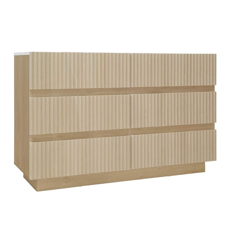 Fluted 6 Drawer Dresser with LED Lights, Wooden Drawer Organizer Cabinet, Large Capacity Bedroom Storage Cabinet
