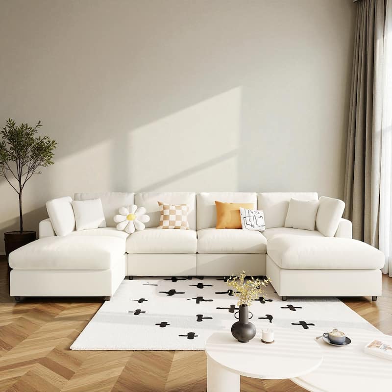 130" Large U-Shaped Modular Sectional Sofa with 2 Ottomans, Chenille Fabric Couch for Living Room & Home Theater