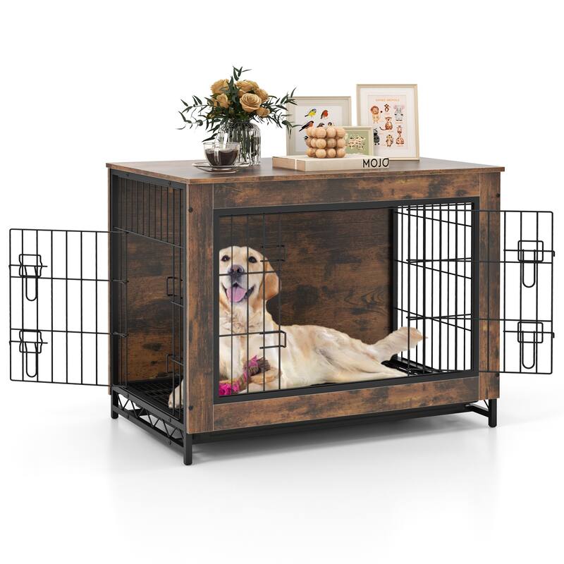 Dog Crate Furniture with Double Lockable Doors and Easy Clean Tray