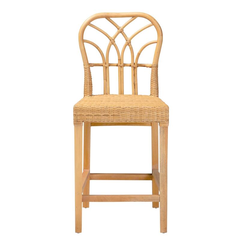 bali & pari Monaco Bohemian Natural Rattan and Mahogany Wood Counter Stool