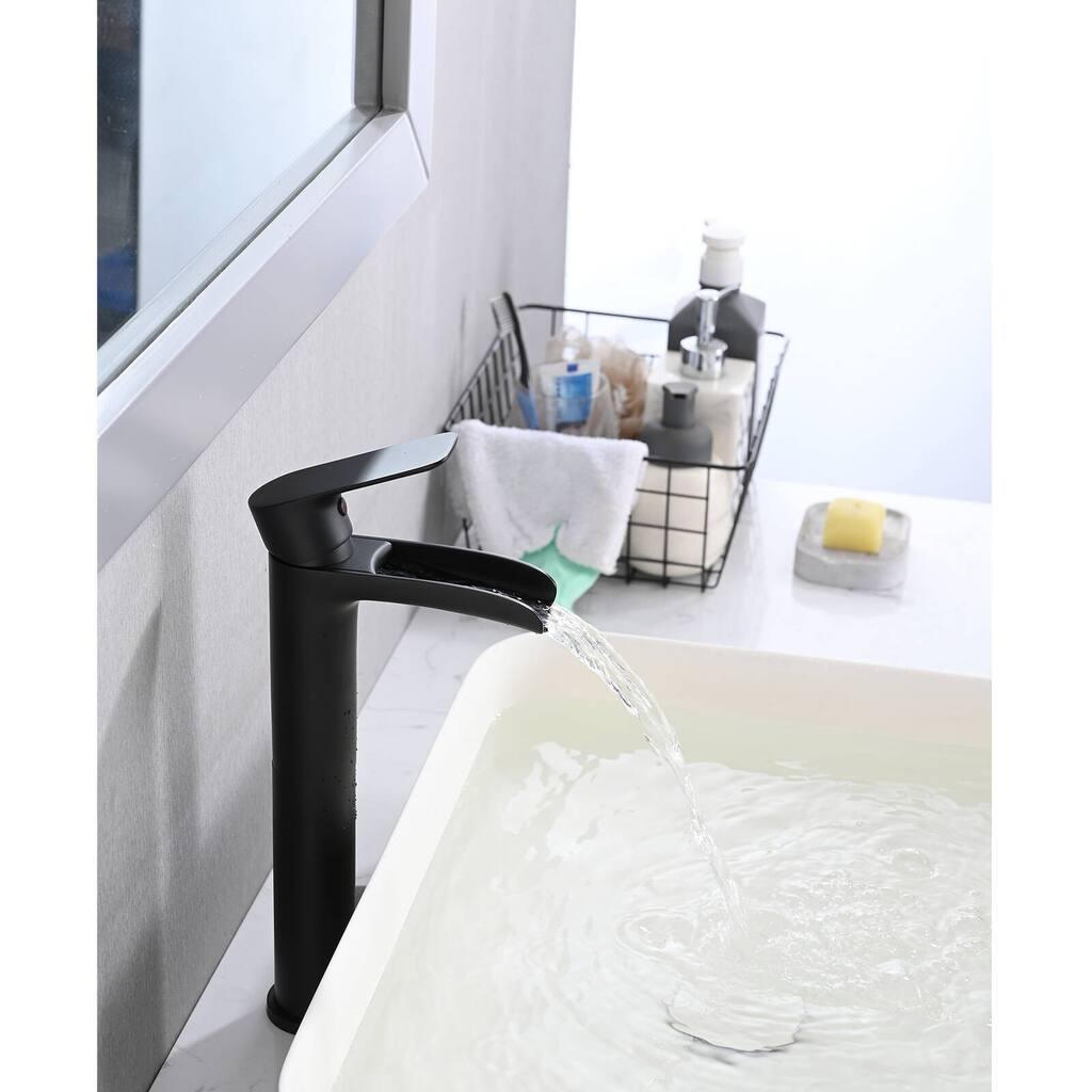 BATHLET Waterfall Spout Tall Vessel Bathroom Sink Faucet