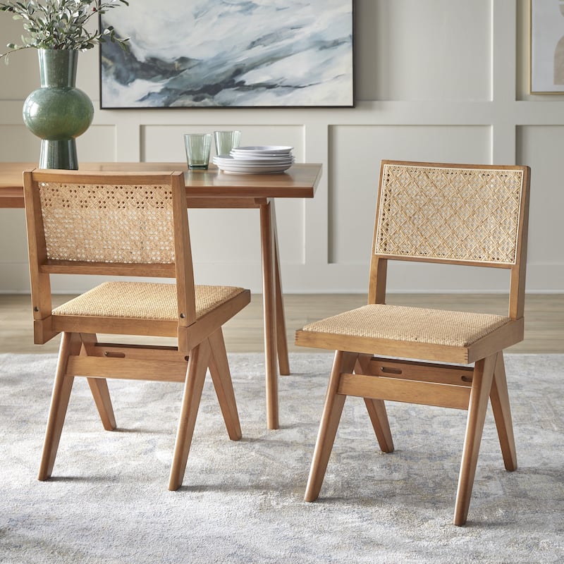 Lifestorey Velentina Solid Wood and Rattan Dining Chair (Set of 2) - Set of 2 - Light Walnut Side Chair