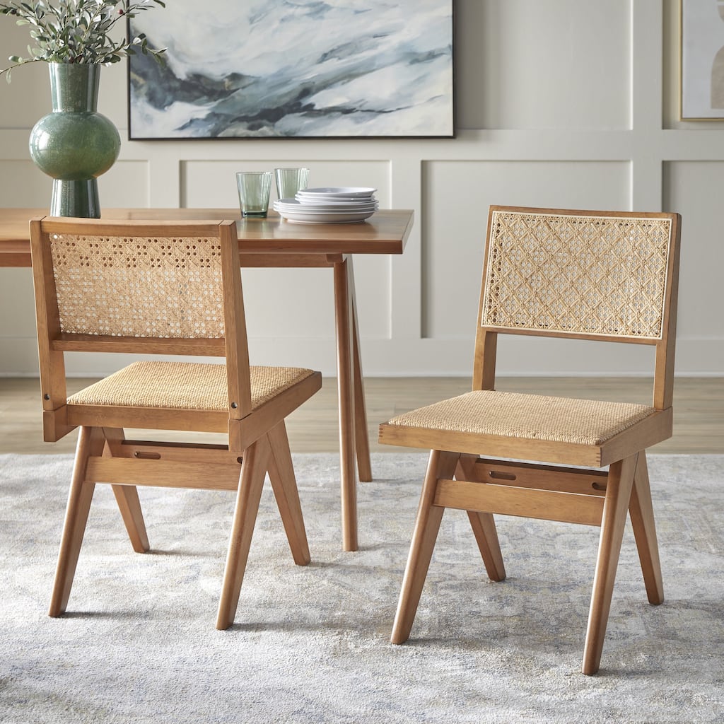 Lifestorey Velentina Solid Wood and Rattan Dining Chair (Set of 2)