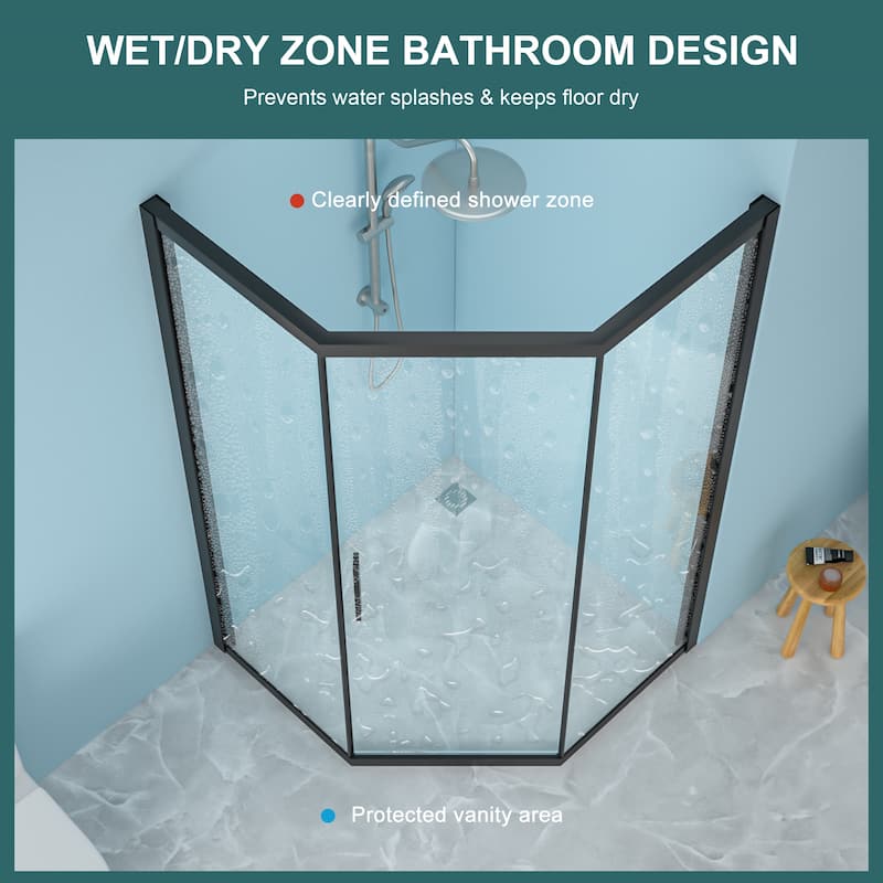 42" W x 76" H Diamond-shaped Corner Shower Door Space-Saving and Hassle-Free Access