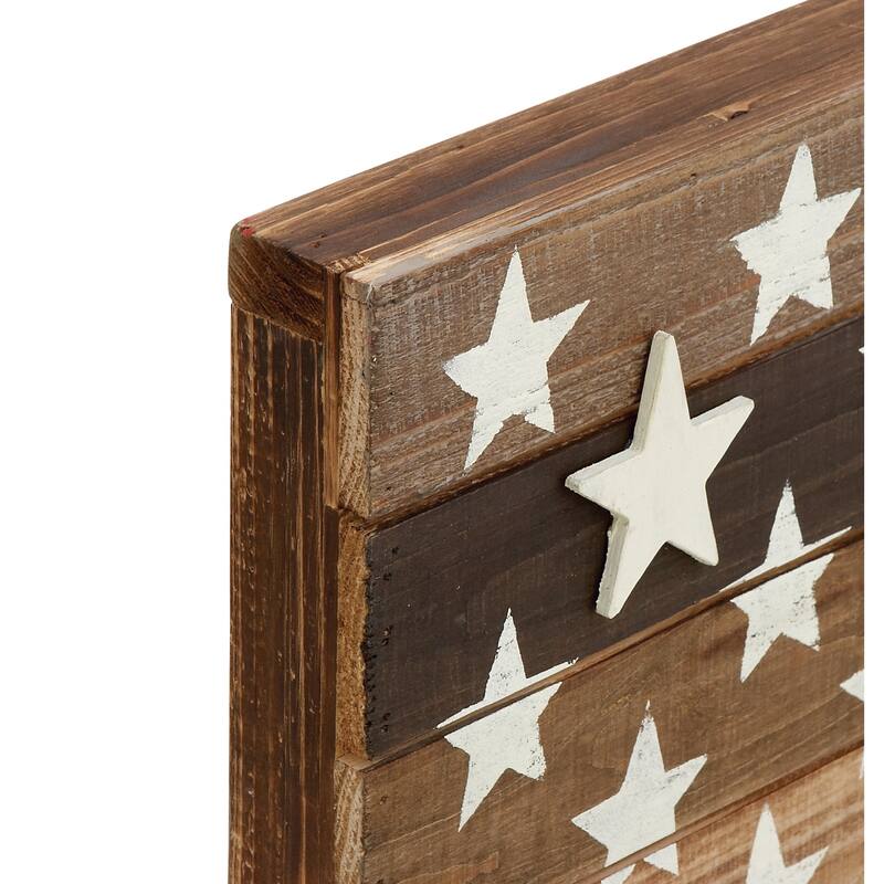 Brown Wood Handmade Washed American Flag Home Wall Decor with Slatted Panels and Cream Stars
